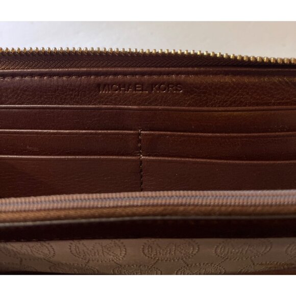 Vtg 90s Michael Kors Signature MK Logo Fabric Leather Wallet Continental Zip - Picture 5 of 7